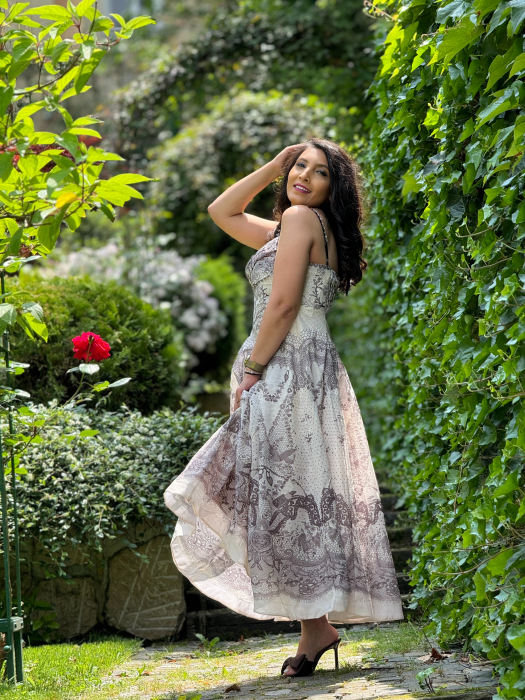 Rochie midi cu imprimeu dantelat si detalii florale [4]