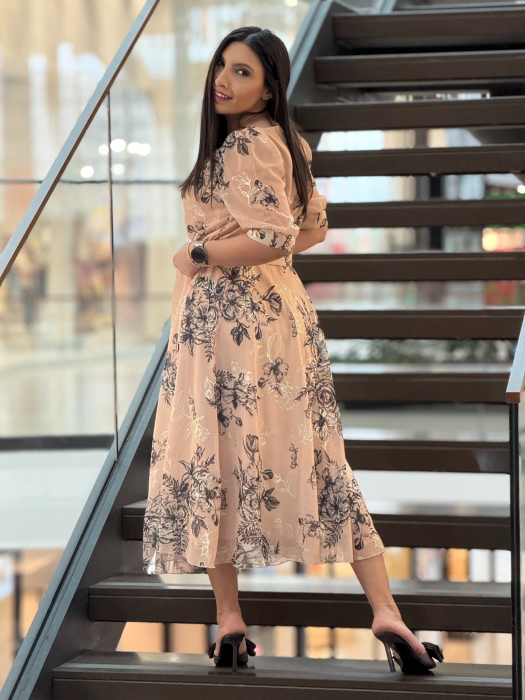Rochie midi cu imprimeu floral negru [5]