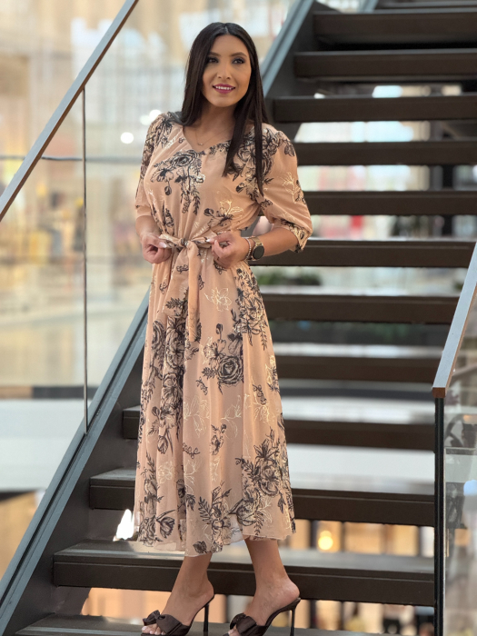 Rochie midi cu imprimeu floral negru [4]