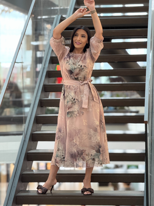 Rochie midi cu imprimeu floral pastelat [3]