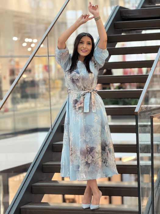 Rochie midi cu imprimeu floral pastelat [2]
