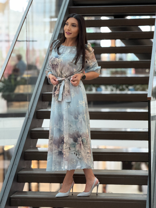 Rochie midi cu imprimeu floral pastelat [3]