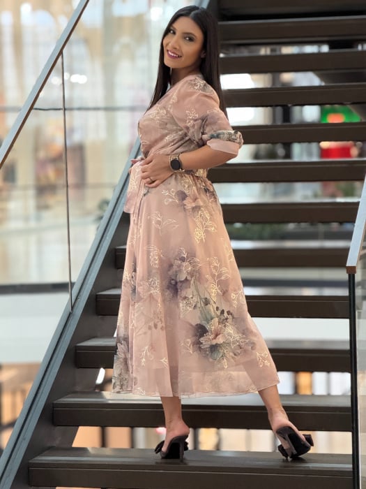 Rochie midi cu imprimeu floral pastelat [5]