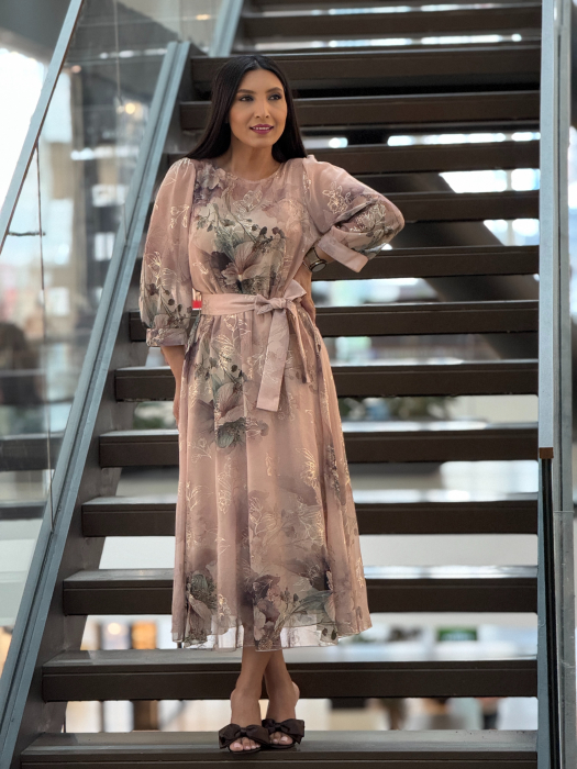 Rochie midi cu imprimeu floral pastelat [2]