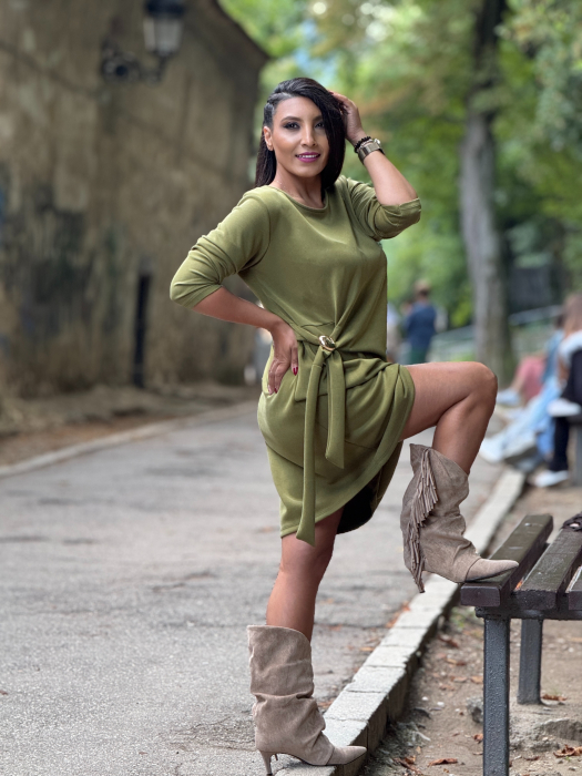 Rochie midi cu nod decorativ si detaliu metalic [6]