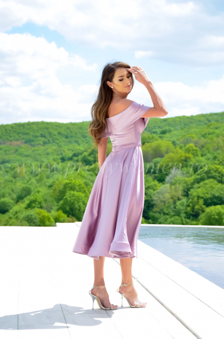Rochie midi din tafta cu broderie cu pietricele la pieept [4]