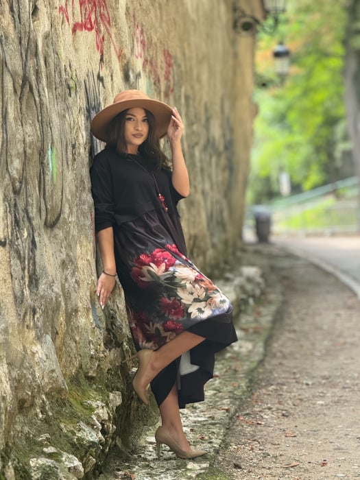 Rochie neagra cu imprimeu flori rosii [2]