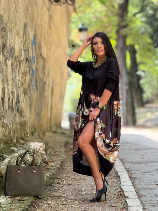 Rochie neagra cu imprimeu margarete [4]