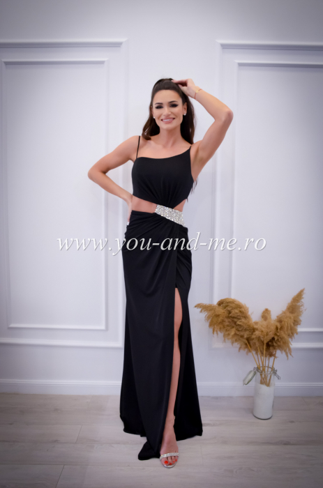 Rochie neagra cu spate gol si pietre aplicate [5]
