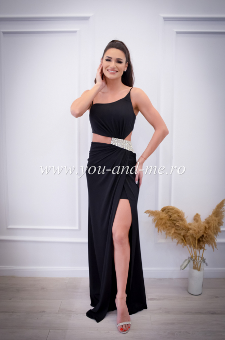 Rochie neagra cu spate gol si pietre aplicate [4]