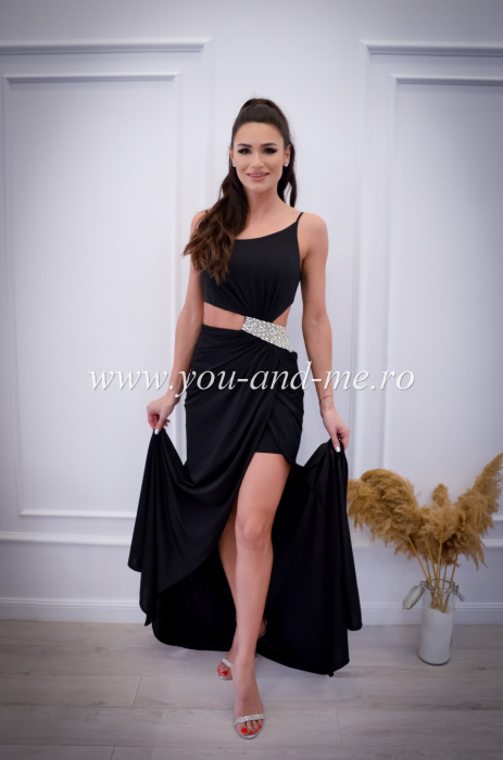 Rochie neagra cu spate gol si pietre aplicate [7]