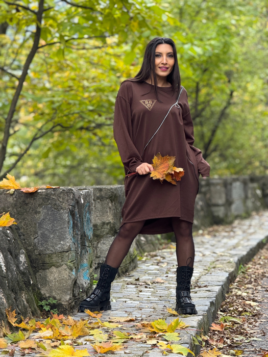 Rochie oversize cu fermoar decorativ si imprimeu diamant [3]