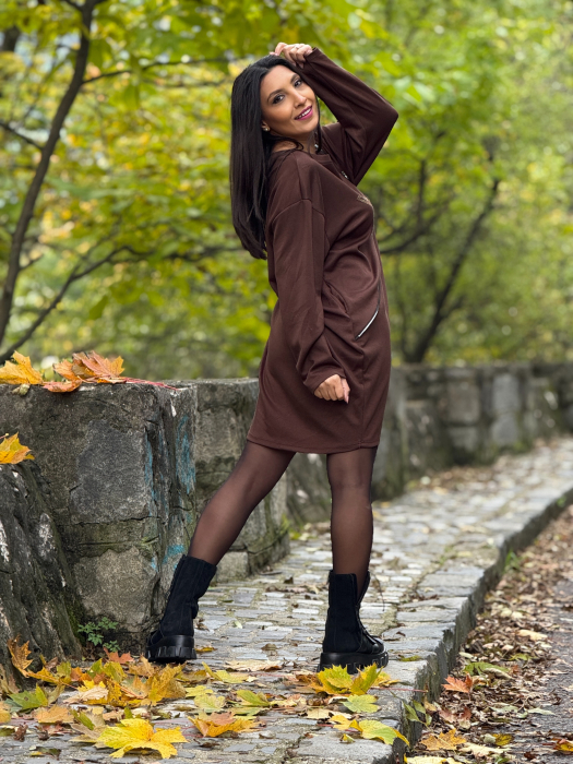 Rochie oversize cu fermoar decorativ si imprimeu diamant [6]