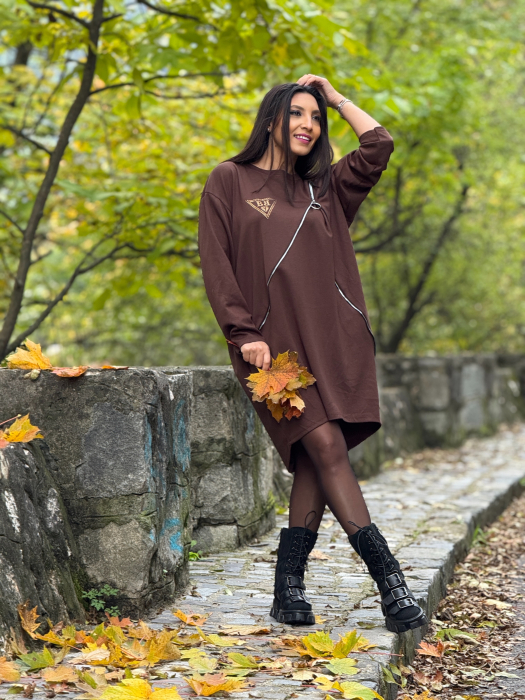 Rochie oversize cu fermoar decorativ si imprimeu diamant [2]