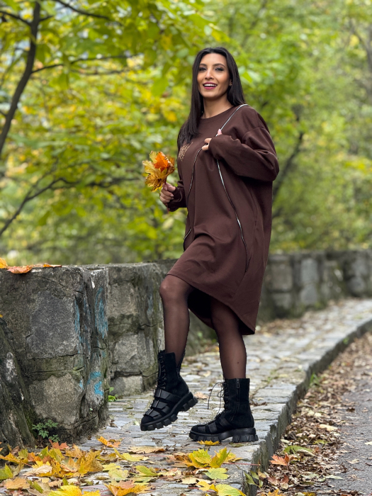 Rochie oversize cu fermoar decorativ si imprimeu diamant [4]