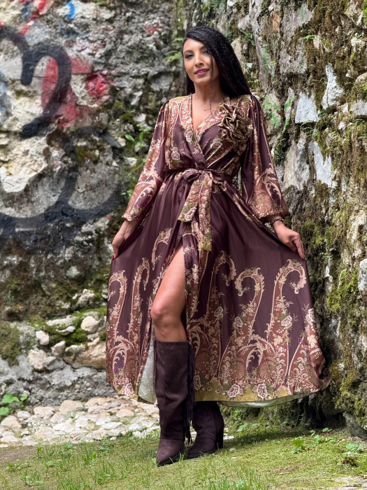 Rochie petrecuta din satin si floare 3D [7]
