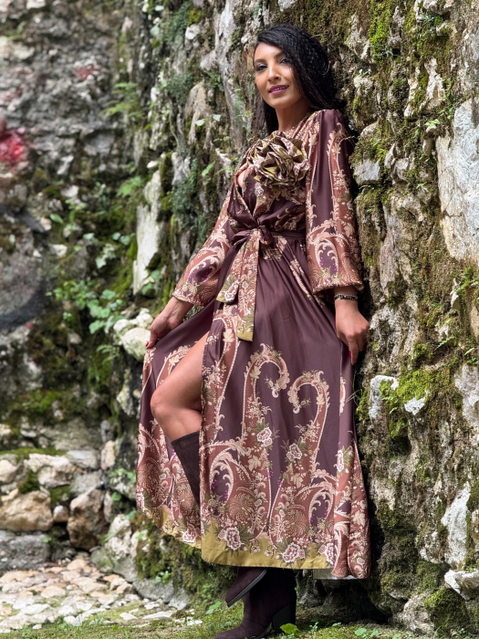 Rochie petrecuta din satin si floare 3D [6]