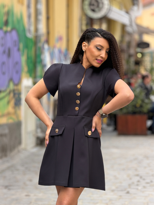 Rochie plisata cu nasturi decorativi aurii [5]