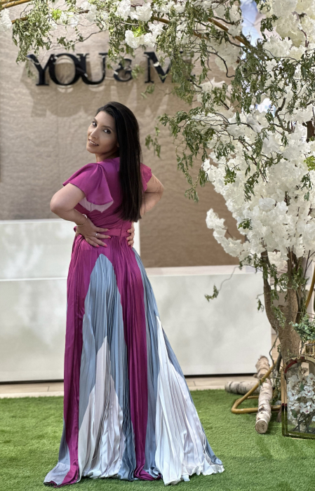 Rochie plisata roz cu gri [3]