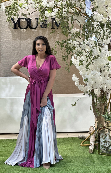 Rochie plisata roz cu gri [2]