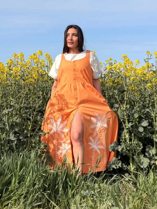 Rochie portocalie din bumbac cu flori brodate [2]