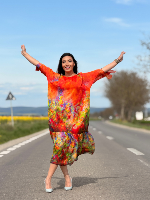 Rochie portocalie din matase [6]