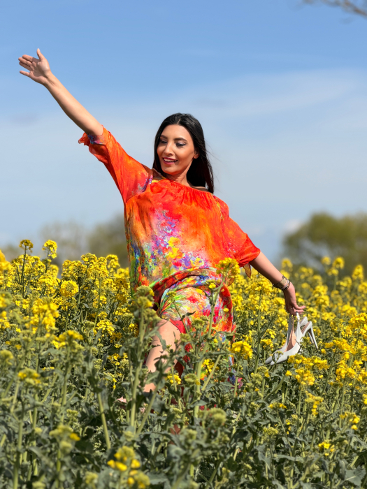 Rochie portocalie din matase [3]