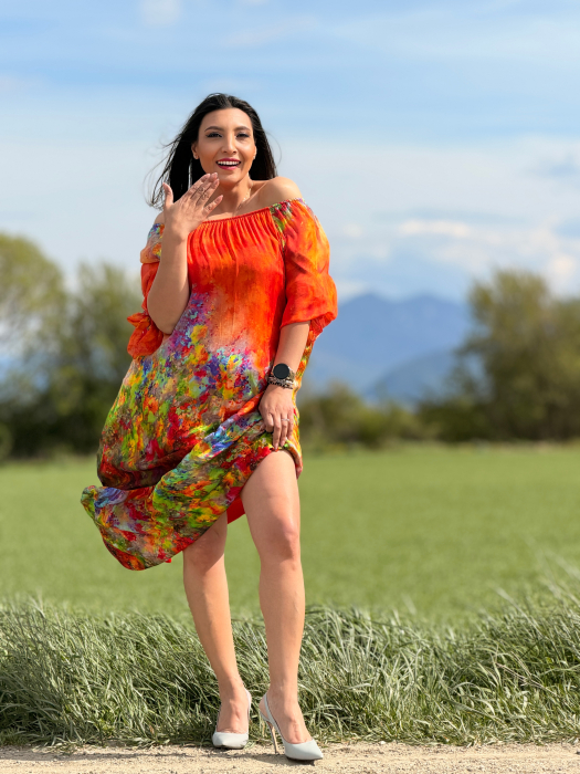 Rochie portocalie din matase [4]