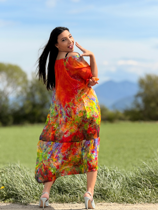 Rochie portocalie din matase [5]