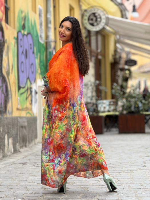 Rochie portocalie din vascaza cu print picasso [4]