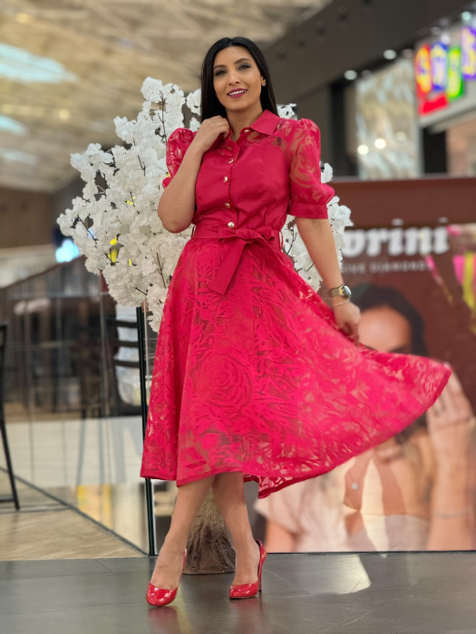 Rochie rosie cu guleras [2]