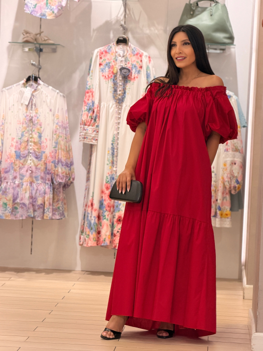 Rochie rosie cu maneci bufante [6]