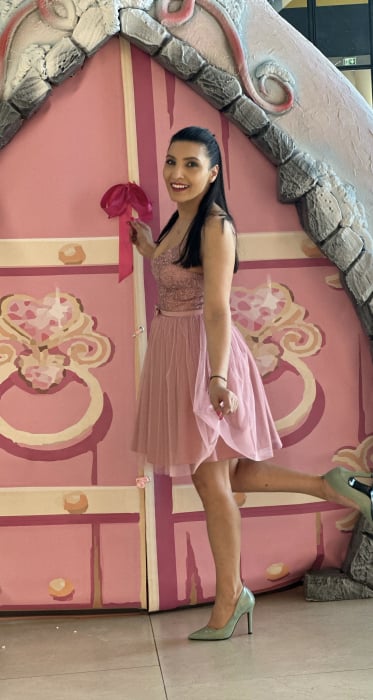Rochie roz din tulle si funda in talie [4]