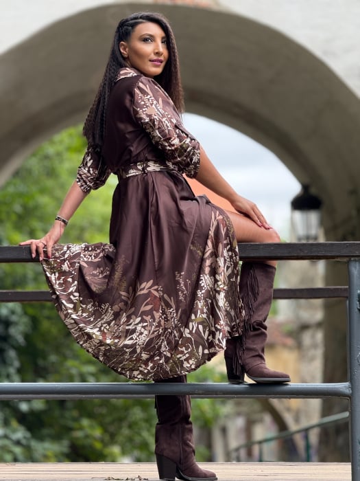 Rochie satinata cu imprimeu floral si curea [6]