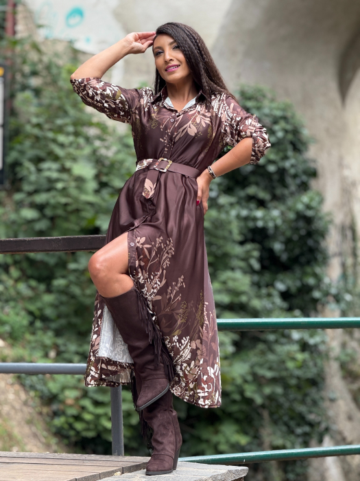 Rochie satinata cu imprimeu floral si curea [2]