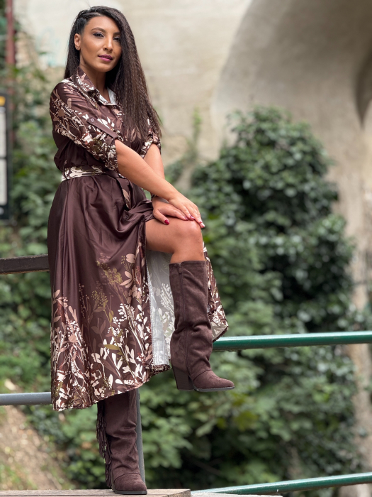 Rochie satinata cu imprimeu floral si curea [5]
