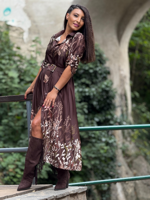 Rochie satinata cu imprimeu floral si curea [3]