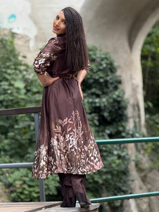 Rochie satinata cu imprimeu floral si curea [4]
