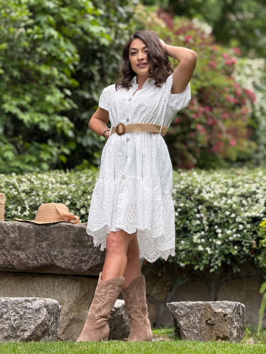 Rochie scurta din broderie cu nasturi si cordon [4]