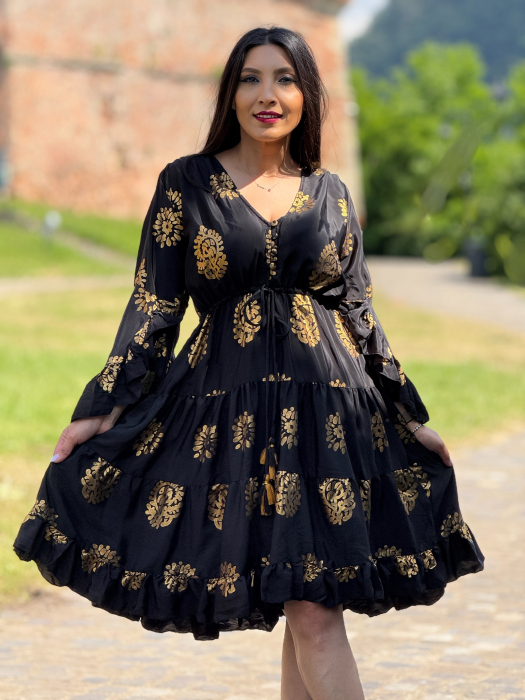 Rochie scurta neagra cu imprimeu auriu [5]