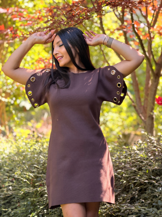 Rochie scurta tricotata cu capse la mana [5]