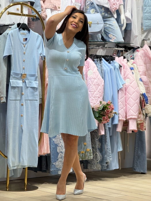 Rochie tricotata cu decolteu in V si nasturi decorativi [2]