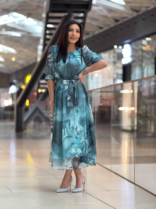 Rochie turcoaz cu flori [5]