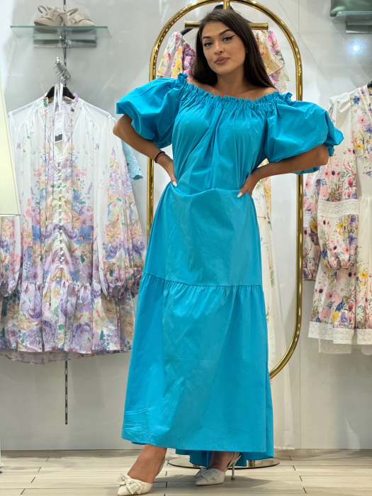 Rochie turcoaz cu maneci bufante [2]