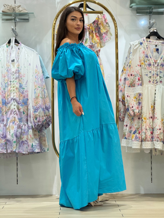 Rochie turcoaz cu maneci bufante [3]