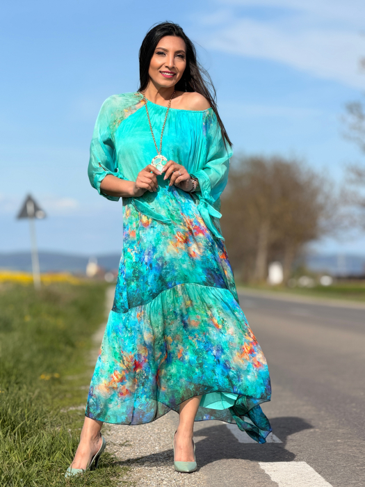 Rochie turcoaz din matase [3]