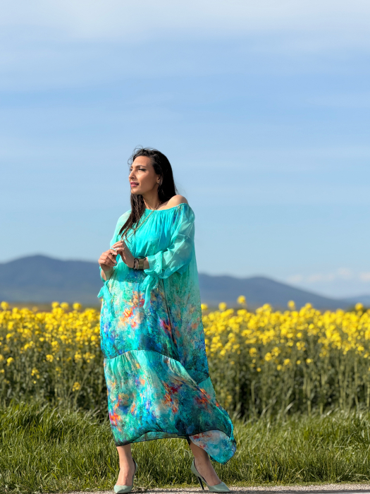 Rochie turcoaz din matase [6]