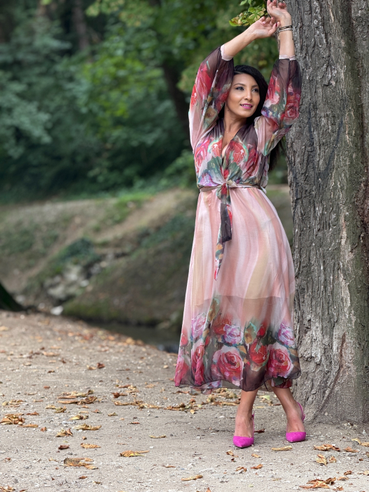 Rochie vaporoasa cu imprimeu flori si cordon [1]