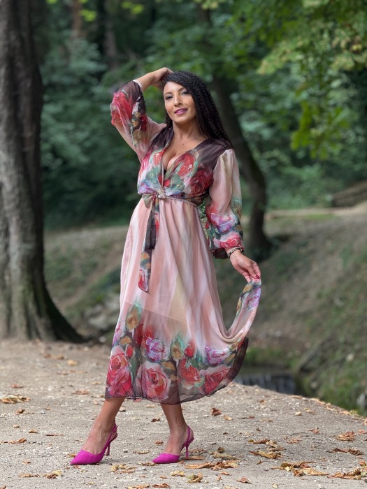 Rochie vaporoasa cu imprimeu flori si cordon [6]