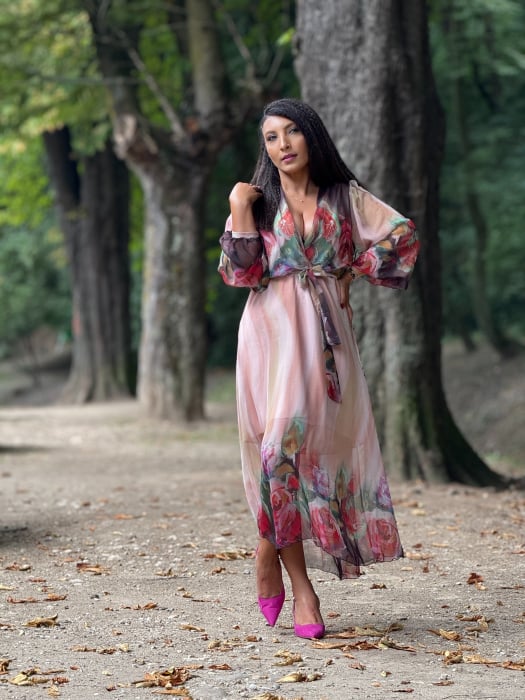 Rochie vaporoasa cu imprimeu flori si cordon [3]